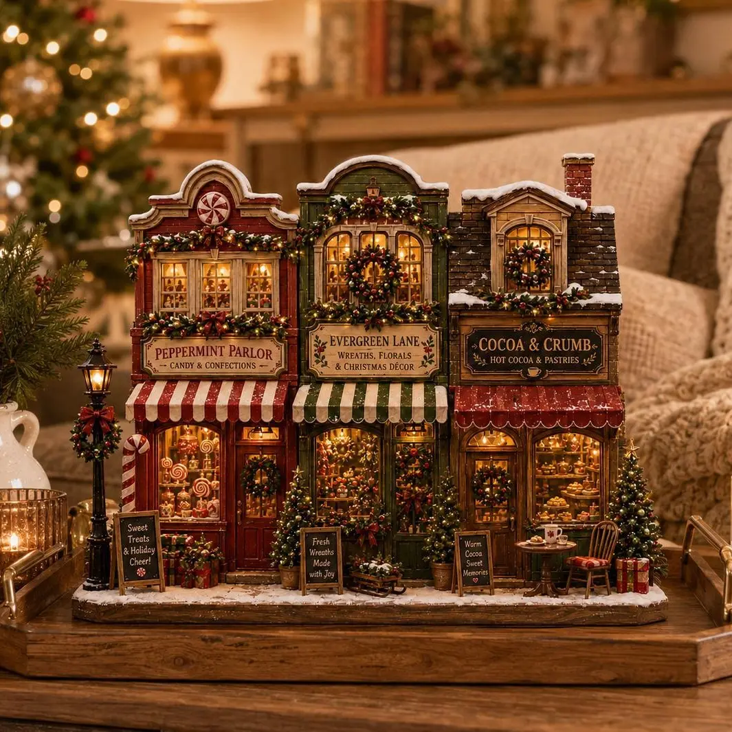 Christmas Village Wooden Sign Decor, Mini Holiday Village Shop Display, Rustic Farmhouse Mantel Shelf Sitter, Cozy Xmas Table Gift, Fall Decor 2026