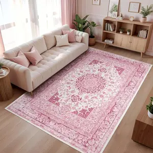 [Black Friday & Cyber Monday]Faux wool vintage rug, low pile soft bohemian style machine washable rug non-slip