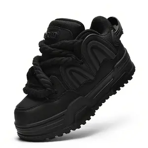 Q-AND Men's Shoes 2026 New Spring Black Thick Sole Skate Shoes Casual Versatile Trendy Chunky Shoes Height Increasing Soft Sole