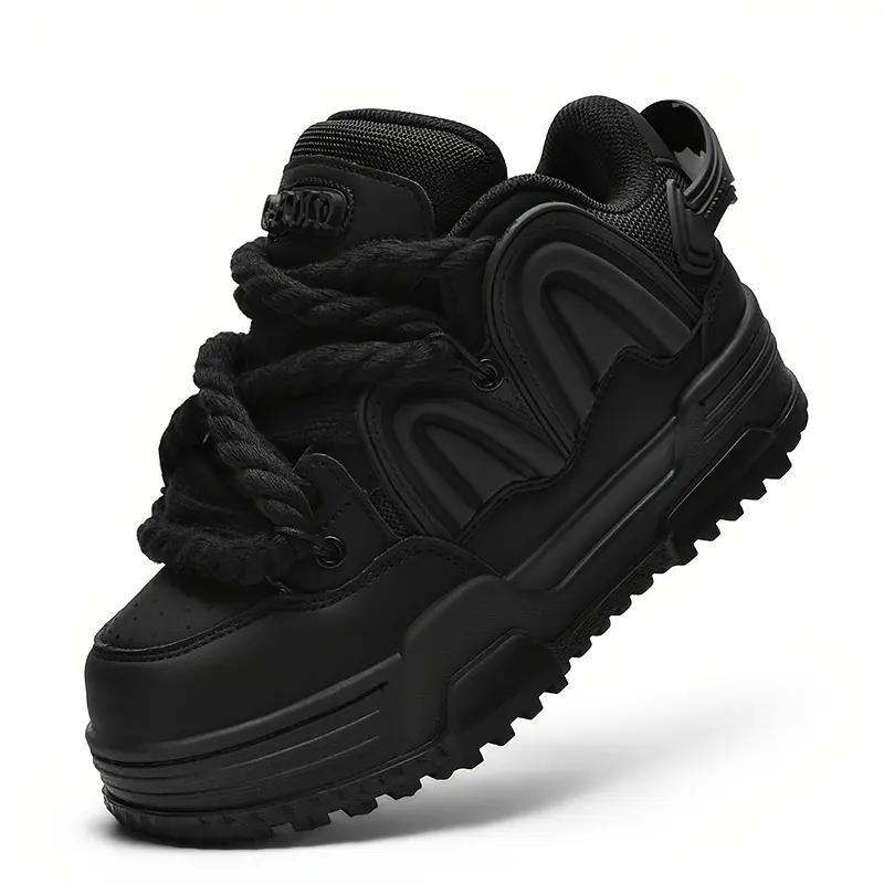 Q-AND Men's Shoes 2026 New Spring Black Thick Sole Skate Shoes Casual Versatile Trendy Chunky Shoes Height Increasing Soft Sole