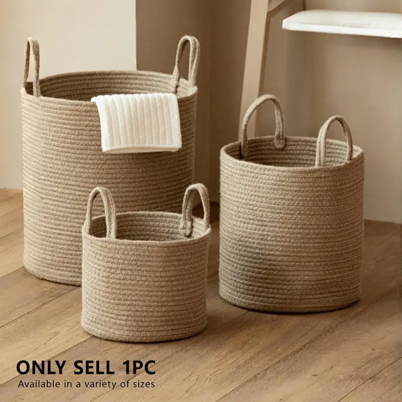Foldable Handwoven Weaving Laundry Basket with Handle, Large Capacity Round Folding Storage Basket, Available in and, Multi-Purpose Use, Handcrafted, Laundry Bin, Laundry Hamper, Clothes Hamper, Towel Basket