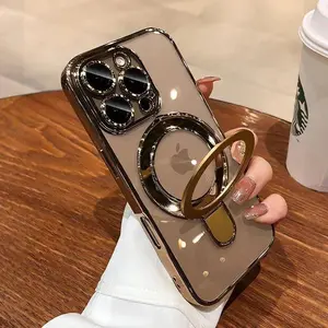 【The Ultimate 3-in-1 Value】 Luxury electroplated phone case with built-in stand and camera protector, magnetic invisible stand, compatible with iPhone 17 Pro Max/17 Air/16/15/14/13/12, MagSafe compatible, military-grade protection, with camera protector.