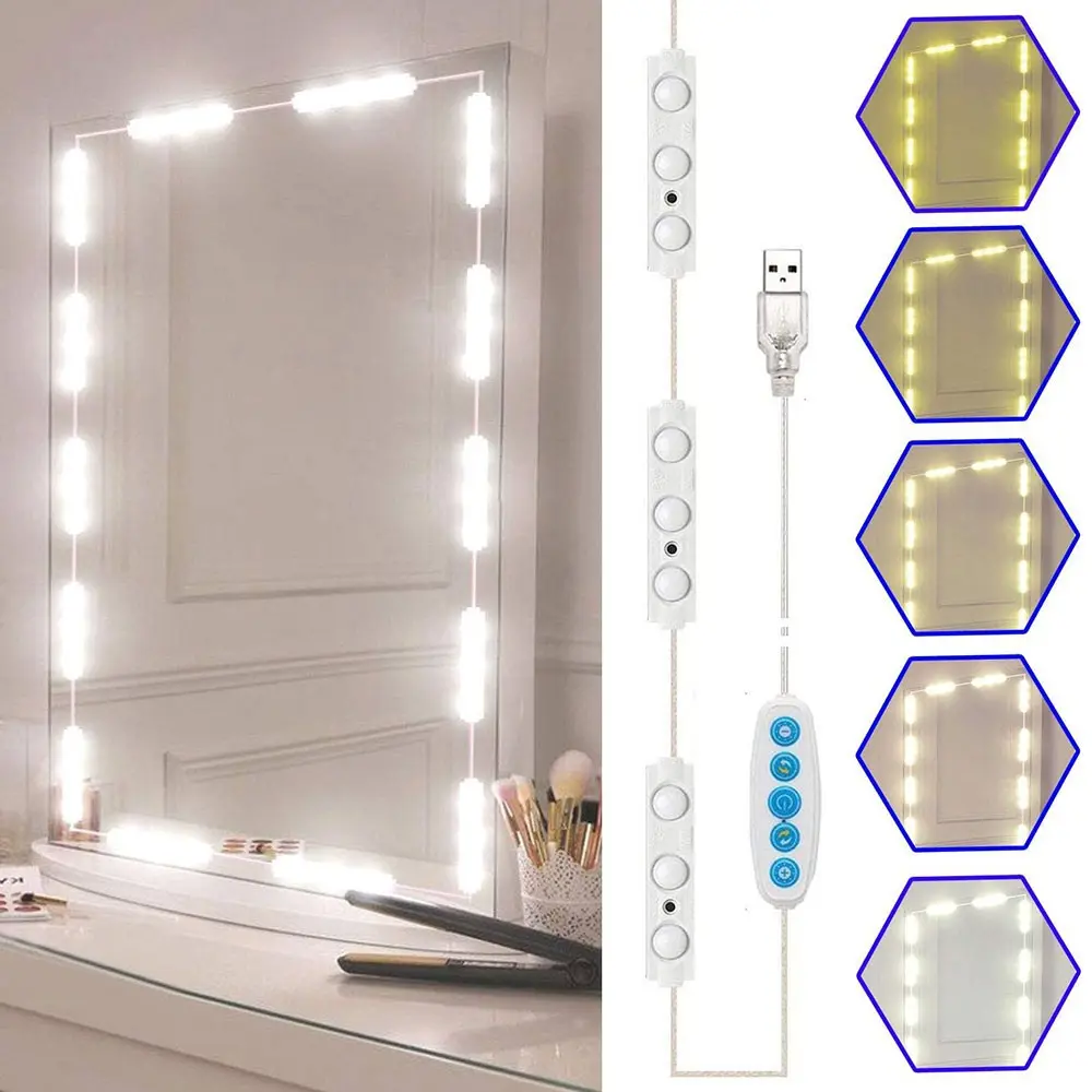 LED Vanity Mirror Lights, Hollywood Style Makeup Light Bulbs, USB 5V Dimmable Bathroom Dressing Table Lighting with 5 Color Modes, Indoor Room Lights