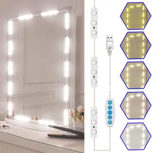 LED Vanity Mirror Lights, Hollywood Style Makeup Light Bulbs, USB 5V Dimmable Bathroom Dressing Table Lighting with 5 Color Modes