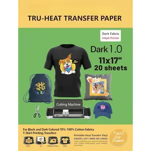 Tru-Iron on Heat Transfer Paper for Dark Fabric (20 Sheets, 11x17") T Shirt Transfers Paper for Inkjet Printer Printable Heat Transfer Vinyl for T-Shirts