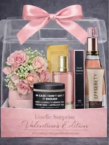 Lizelle Surprise Luxury Gift Box For Her Valentine's Edition Includes Artificial Floral Arrangement Premium Chocolate Treat Hand Cream Scented Candle & Mini Rose