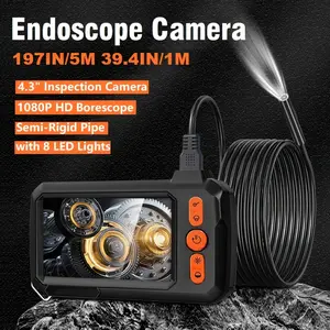 4.3" 1080P HD Endoscope Camera - Semi-Rigid Snake Cable Borescope with 8 LED Lights, Car Inspection & Pipe Repair Diagnostic Tool