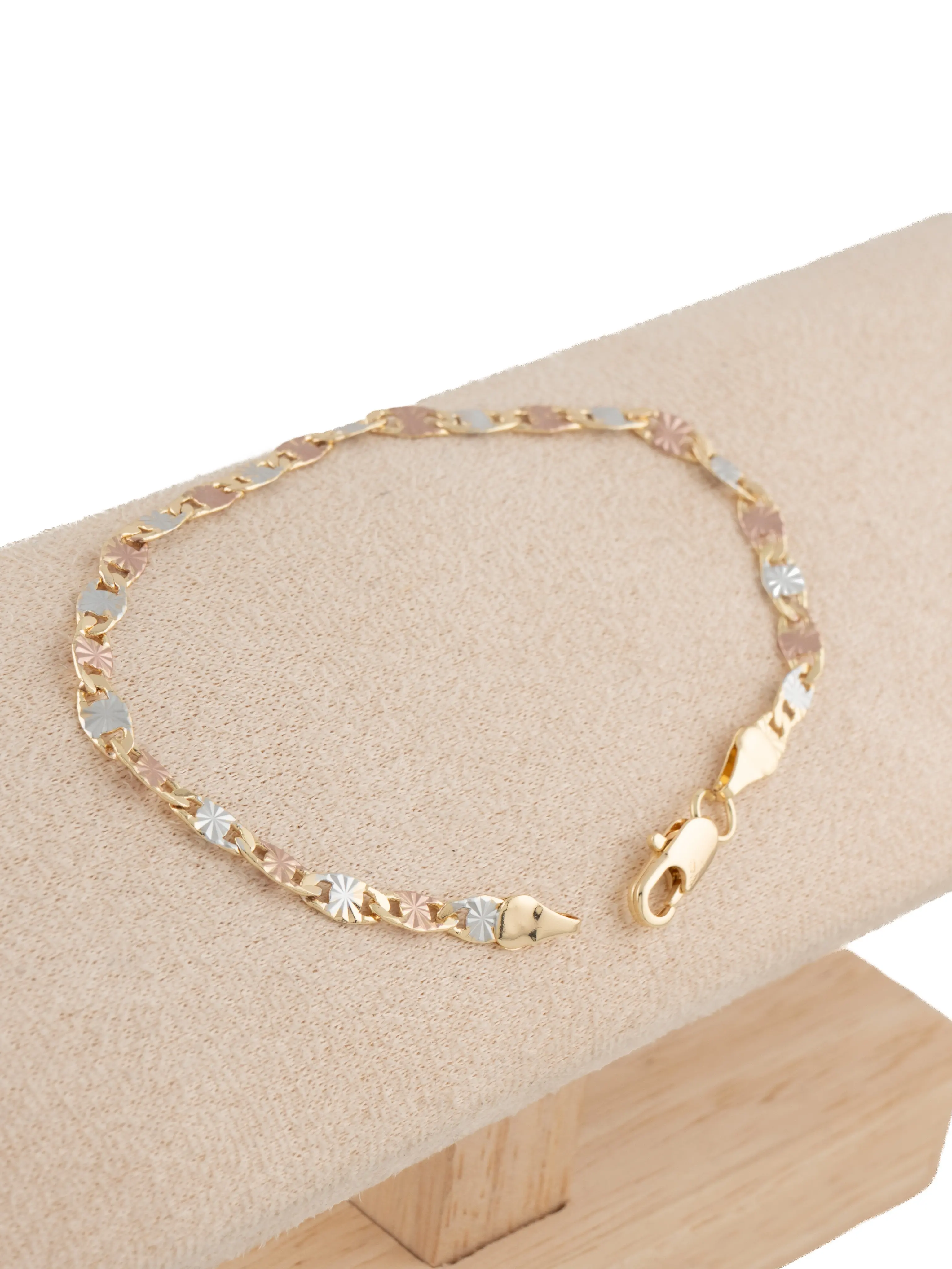 3-Tone Rolled Gold Costume Bracelet - Fashion Accessory, Available in 7.5in and 8.5in Sizes