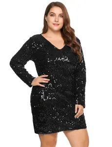 Womens Sequin Dress Plus Size V Neck Party Cocktail Dresses Elegant Fabric Formal Womenswear Clothing Comfortable Vintage Sexy Festival Hip
