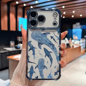 Shark Silhouettes for Phone Case for iPhone 17/16 Pro Max 15 Pro 14 13 12 11 XR XS SE Mini Elegant White Floral Soft TPU Shockproof Protective Cover Gift