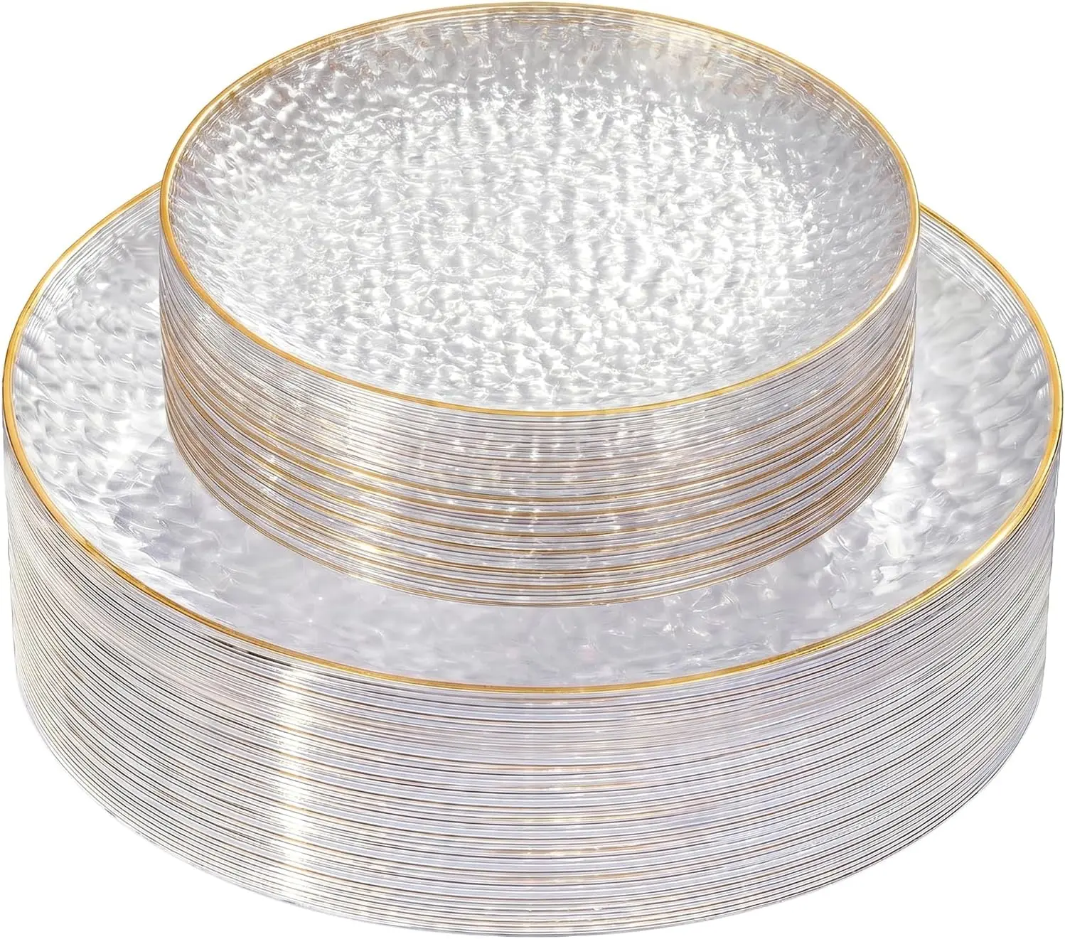 60Pcs Clear Plastic Plates,Clear Disposable Plates With Gold Rim,Heavy-duty Gold Plates,Hammered Party Plates Include 30Clear Dessert-Platos,30Dinner-Platos for Wedding, Party