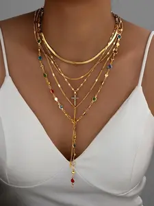 3-Piece Necklace Set, Boho Style, Floral Pattern, Zinc Alloy Chain, Multi-Layered, Perfect for Daily Wear, Beach, Parties, Mother's Day Gift