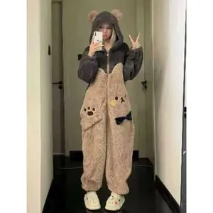 1pcs Women's Cute Cartoon Bear Hoodie Dress, Unicorn Design Winter Role Play Onesie, Kigurumi Paws, Christmas Party Casual and Pajamas
