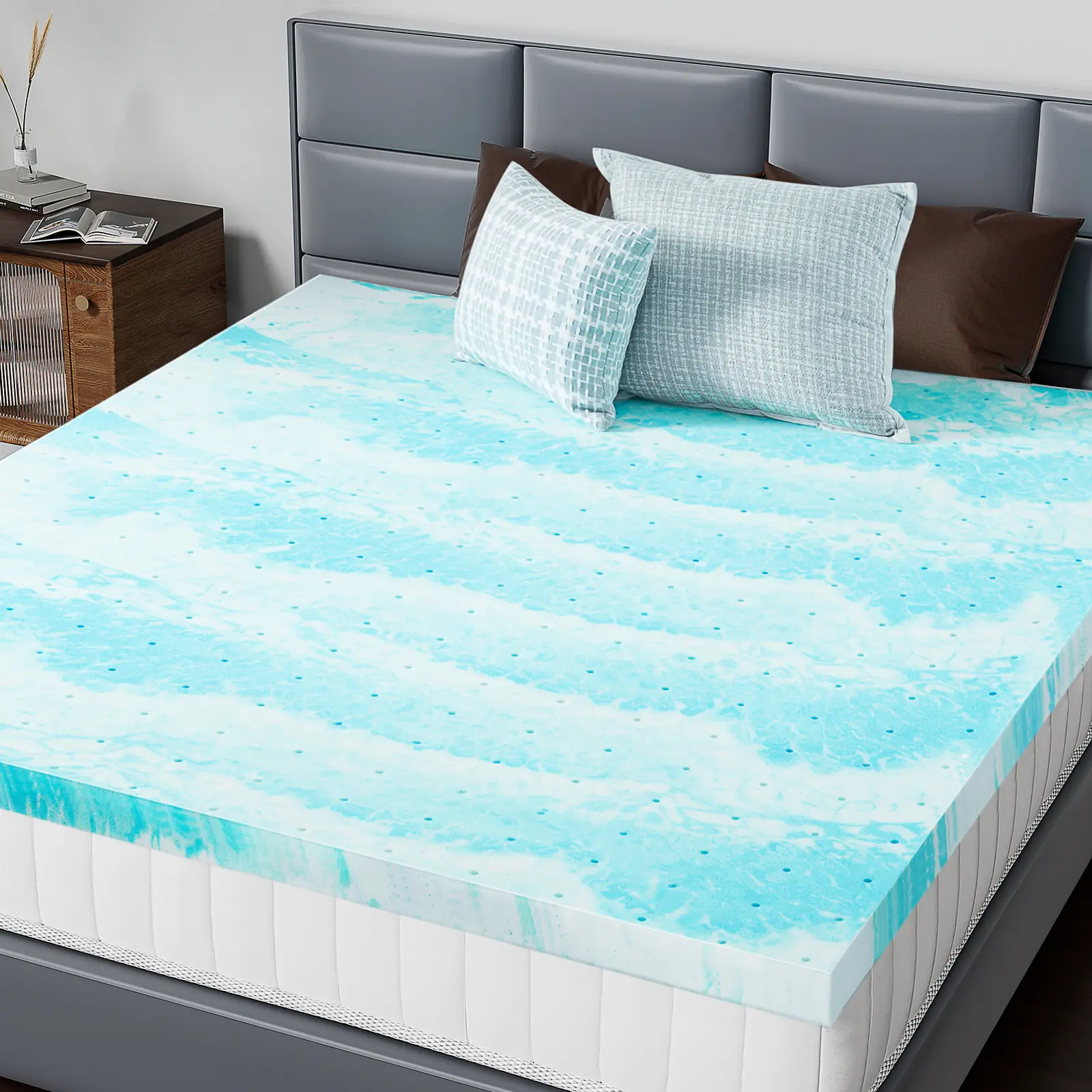 Memory Foam Mattress Topper with Cooling Gel,Pressure Relieving Comfort,Breathable Bed Topper,High Density Foam for Home Bedroom Use