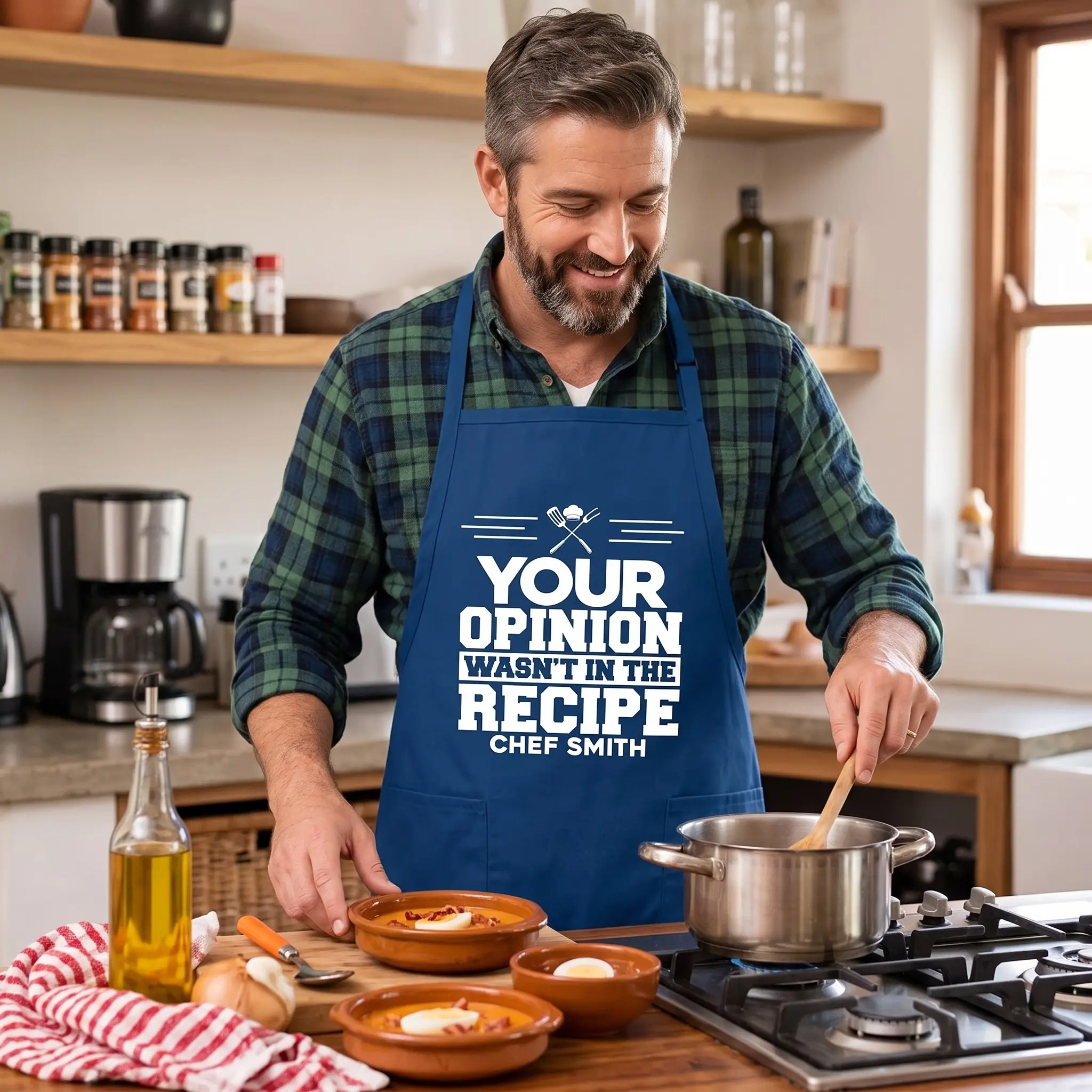 Your Opinion Wasn’t In The Recipe Apron, Personalized Grill Apron with Custom Name, Funny Cooking Apron for Men, Unique Gifts for Him Adjustable Buckle Kitchen Strap