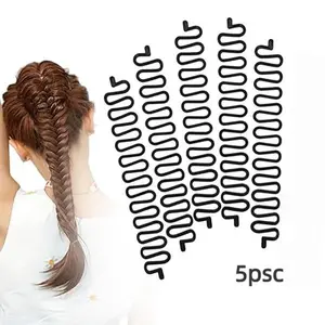 5 PCS Black 7.5inch DIY Fishbone Braid Tool with Clips - French Centipede Plastic Stick Magic Twist Bun Maker Hair Accessories for Girl Lady Women