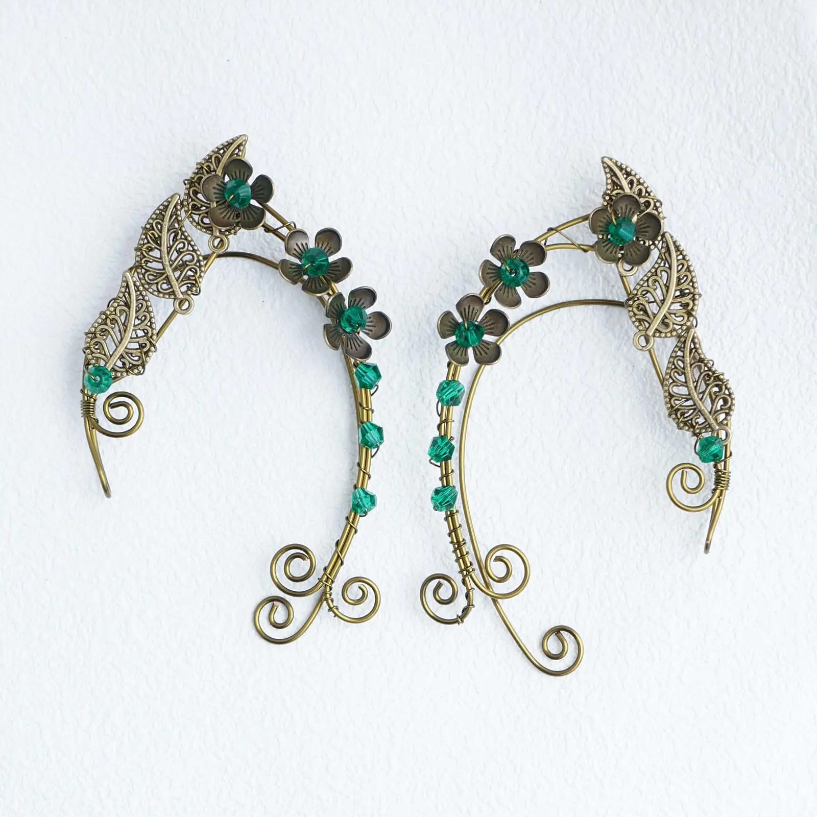 Elf Ear Cuffs, OwMell Handcraft Silver Pointed Fairy Elven Cosplay Fantasy Costume Bridal Wedding Earrings for Non Pierced Ears - 3 Flowers