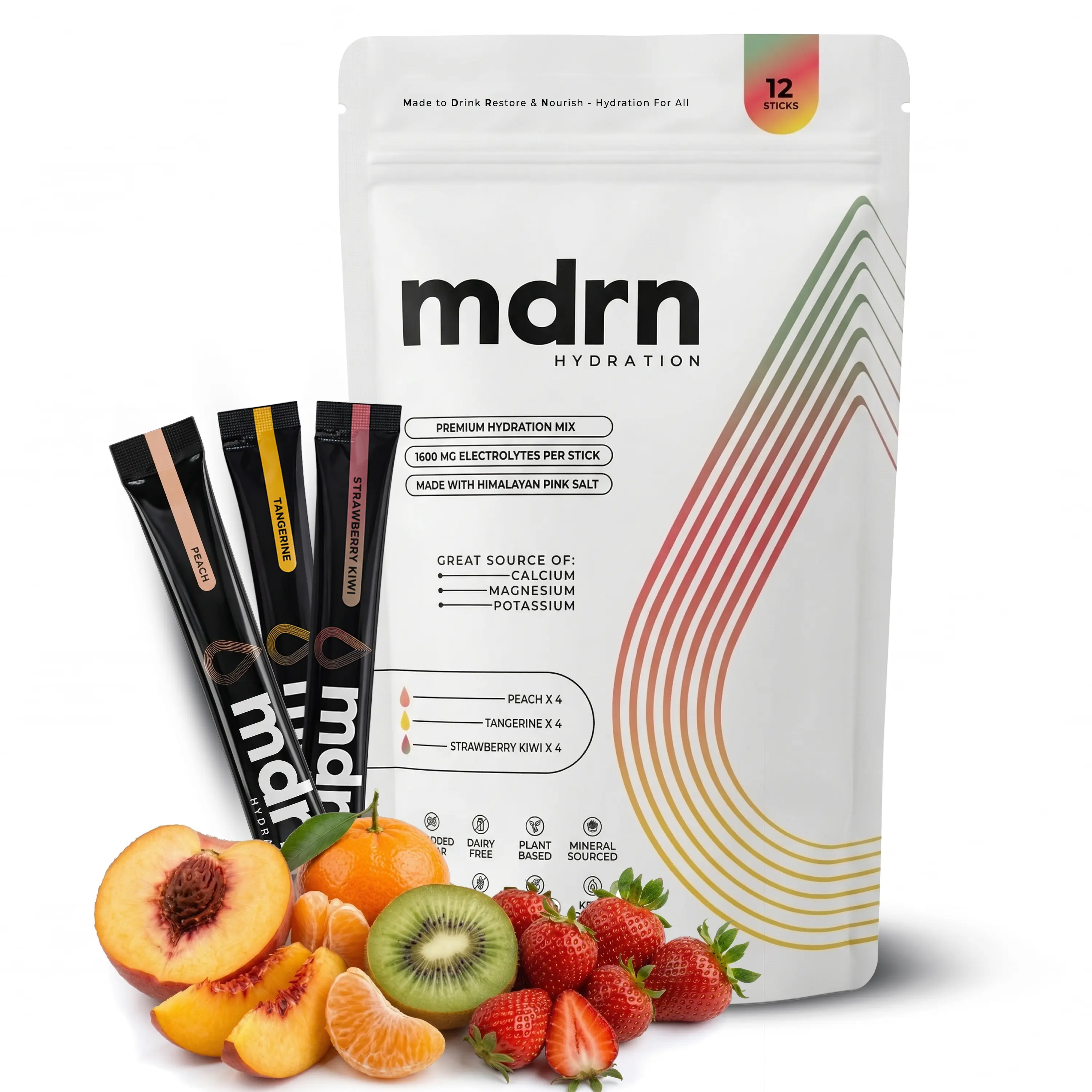 Premium Electrolyte Mix | 0g Sugar | Tangerine, Peach & Strawberry Kiwi | Hydration Powder w/ Pink Himalayan Salt | Daily Hydration & Workout Recovery | B-Vitamins & Antioxidants (12 Sticks)