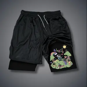 Ghost Unisex Fit  Shorts Jorts Outfit Graphic Double-Layer Sports Shorts Comfortable Breathable Quick-Drying Polyester Fabric
