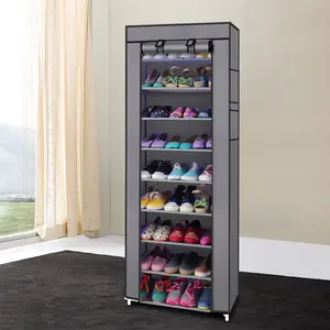 Gray 9-Grid Non-Woven Fabric Shoe Rack - Rectangular, Adjustable, Dustproof Foldable Steel-Plastic ABS Organizer, Easy-Installation Home Decor Storage Display Shelf, 10-15 Kg Load Capacity for Home Entryway, Bedroom