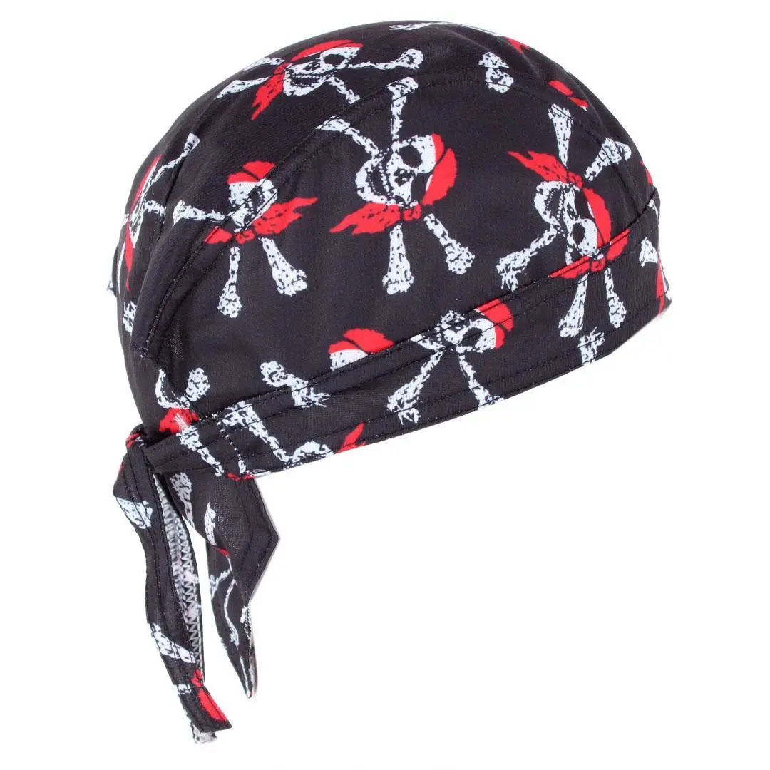 CTM Men's Skull and Crossbones Biker Cap by Wootie, Du Rags, Hair Bonnet, All-Over Print