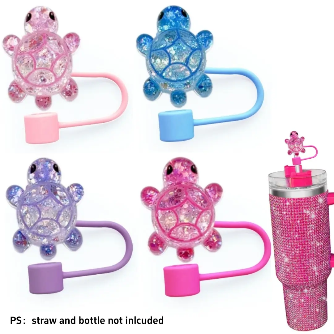 1pc Cute Turtle Design Silicone Straw Covers, Straw Toppers For Tumblers for 30oz & 40oz Tumblers – Dust-Proof for 0.39" Diameter Straws Reusable Tips for Hikers, Campers & Commuters Perfect Christmas, Mother's Day or Holiday Gift