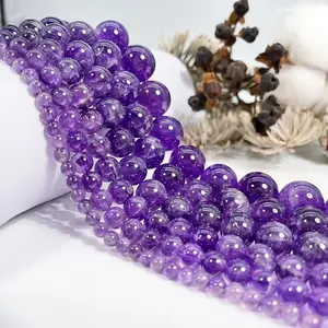 Natural Amethyst Gemstone Smooth Round Loose Beads For DIY Jewelry Making Desig Handmade Crafts Bracelet, Necklace, Earrings AAA Quality 15.5 Inches Long, Semi Precious Stone, Spacer beads