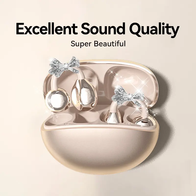 CHENRUIDA GL8 Clip On Wireless Headphones 2025 Bluetooth 6.0 DT6.0 Tech 360° Sound IPX5 Waterproof TWS Earbuds for Music Calls Sports Comfortable Design wireless headphones noise cancelling headphones gamingheadset Christmas Gifts Wearing earrings