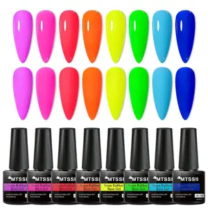 Neon Color Rubber Base Gel Set, 8 Counts/set Fluorescent Colorful Soak Off UV LED Gel Varnish Nail Polish, Semi-permanent Manicure Hybrid Gel Kit, Need Lamp Cure