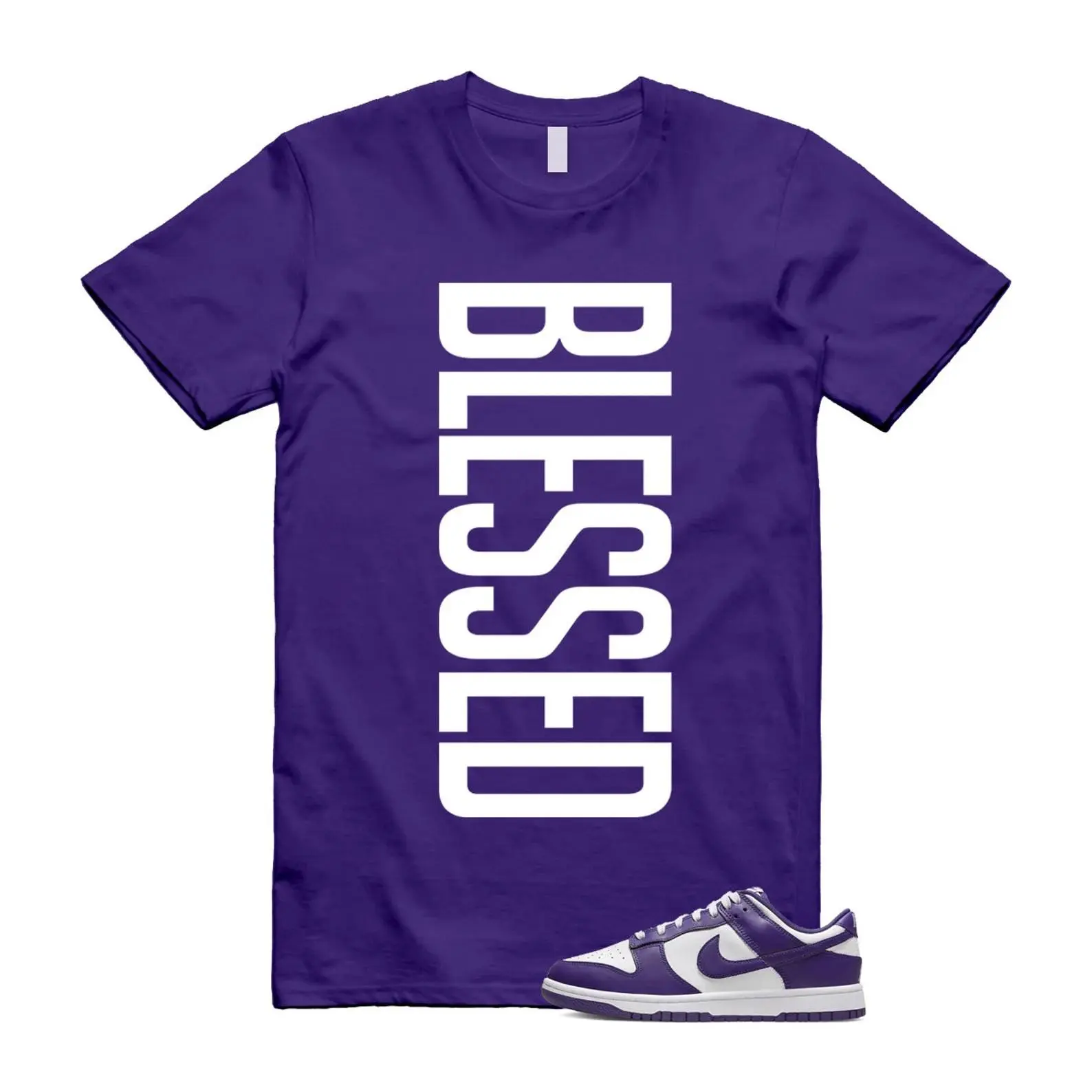 Unisex T-shirt - Dunk Purple Championship Court Low White T Shirt Match VERTBLS. 100% Cotton. Casual Wear. Streetwear Style. Rap/hip-hop artist. T-shirt To Match Sneaker.