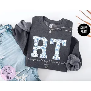 Respiratory Therapist T-Shirt / Sweatshirt / Hoodie, Blue Toile RT Short sleeve Shirt, Respiratory Therapy tee, RT tshirt, Respiratory T-Shirt, RT Grad Shirt Cotton Fabric