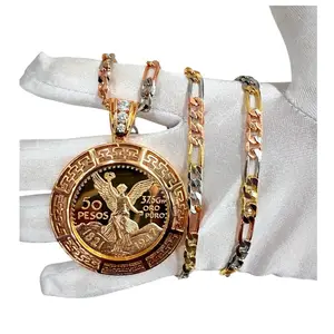 GOLD PLATED CENTENARIO MEXICANO PENDANT CHAIN CZ CADENA 24”ROSE GOLD PLATED