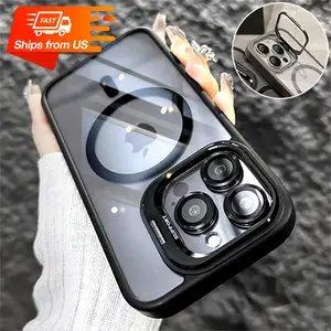 PuyaTeya Magnetic Phone Case for iPhone 17, 16, 15, 14, 13, 12, Pro, Pro Max, Built-in Metal Camera Kickstand & Camera Lens Protective Film, Anti-Scratch/Fingerprint Shockproof , non-yellowing Acrylic Clear Phone Cover Magsafe Accessories