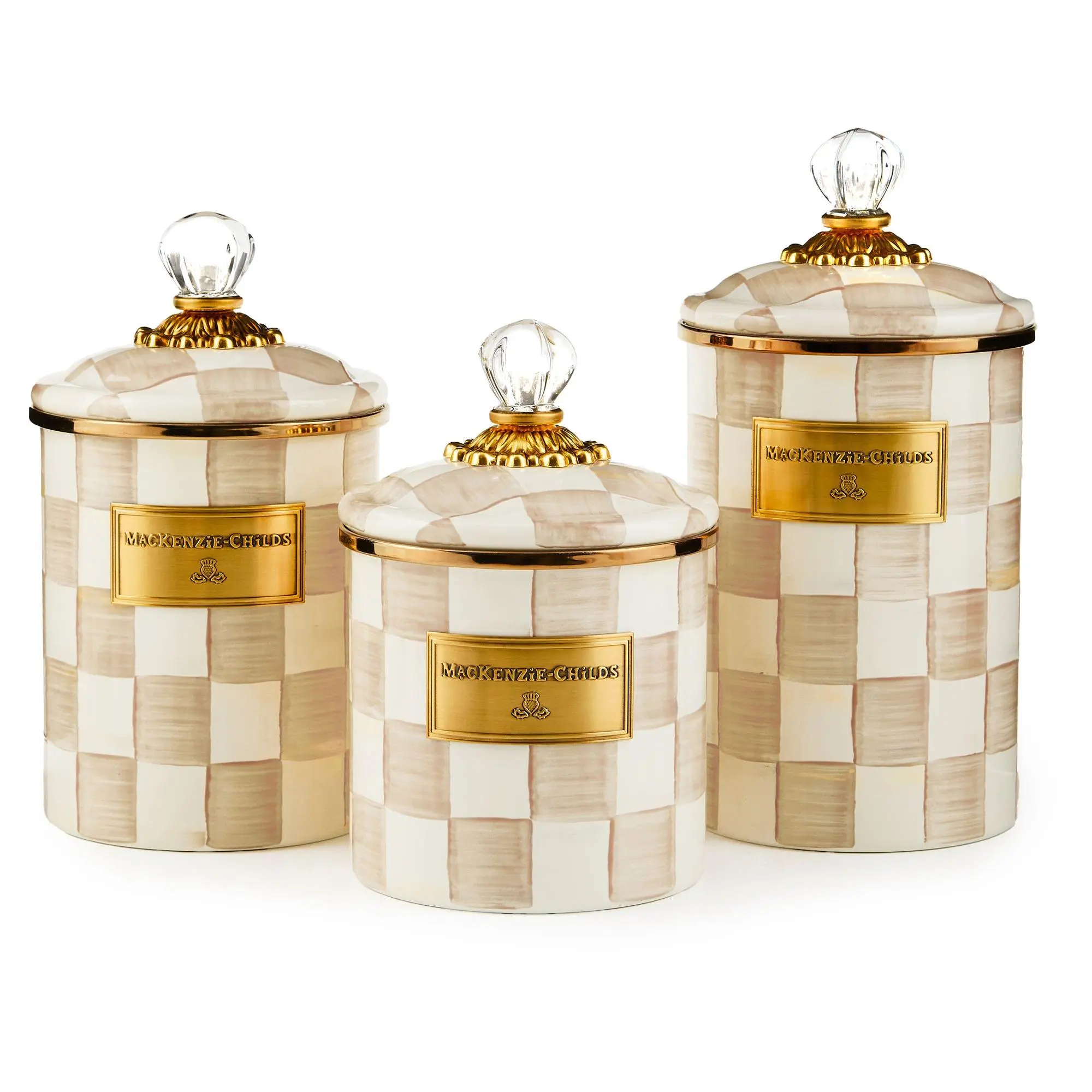 MacKenzie- Childs Set of 3 Enamel Canisters - Sm, Md, & Lg MacKenzie- Childs Set of 3 Enamel Canisters - Sm, Md, & Lg