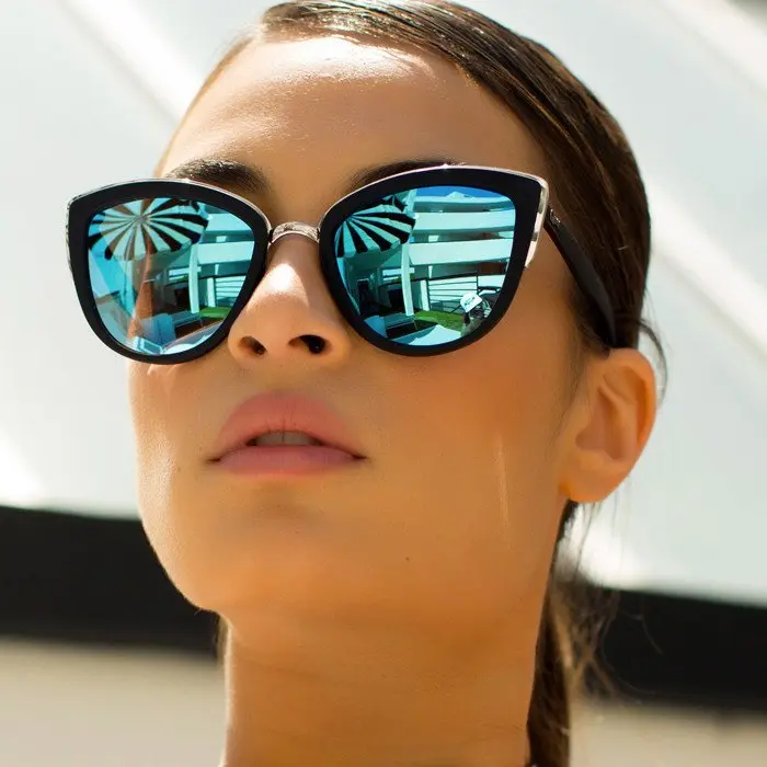 ZKDLHF Women's Cat Eye Sunglasses, Fashion Accessories for Women, Turquoise Reflective Mirror-Like Lenses, 400UV 100% Anti-UV Protection, Durable Polycarbonate (PC) & Metallic Frame, Sunglasses For Women
