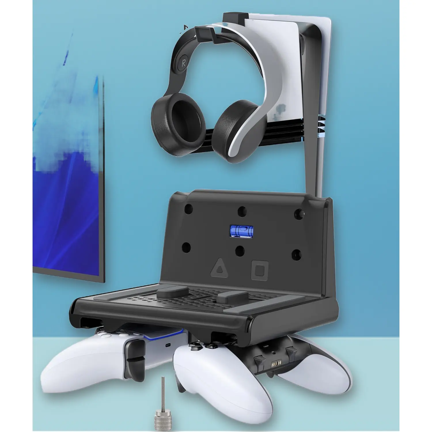 PS5 Wall Mount Bracket - Gaming Console Accessories with Controller Holder, Headphone Hook for PS5 Slim, Pro, Disc & Digital Consoles, Floating Shelf Mounts with Holder
