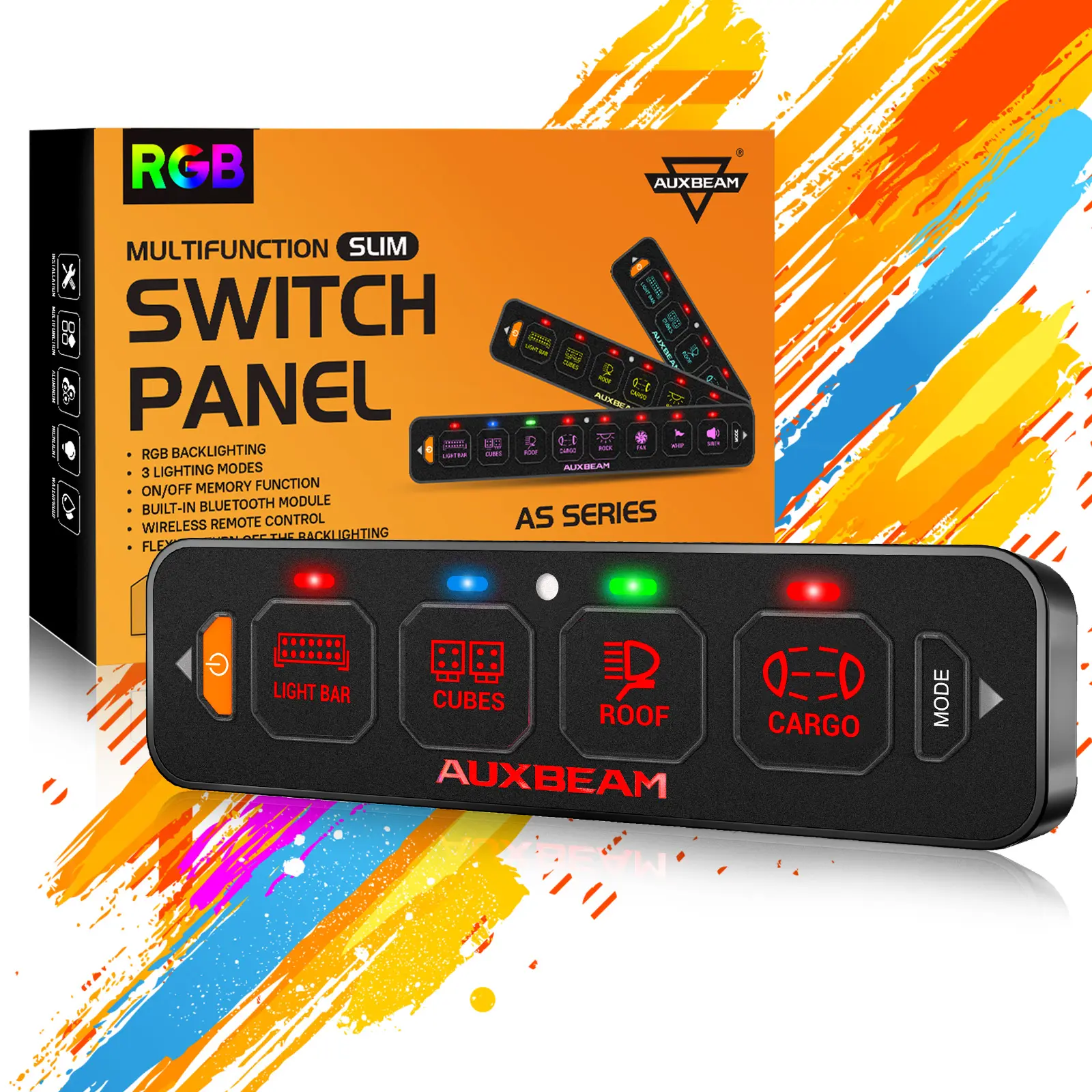 AS Series 4-Gang RGB Slim Switch Panel, AS-R40 Car Switch Control for Ambient Lighting Car, Outdoor Use, Car Ambient Lighting