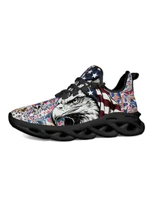 Exclusive American Eagle Pattern Men's Casual Shoes, Unique Printed Eagle Head & Flag Elements, Patriotic Fashion, Thick Sole Design