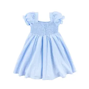Light Blue Windowpane Hannah Dress - Cute Tiered Dress for Girls