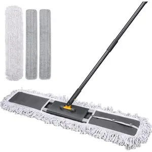 36" Professional Industrial Dust Mop For Floor Cleaning, Heavy Duty Wet & Dry Commercial Mop, Large Flat Floor Mops With Telescopic 62'' Long Handle, Dust Broom For Hardwood,Tiles,Office