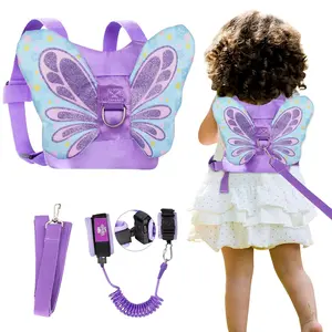 Toddler Leash for 1-5 Years, Baby Safety Harness for Girls with Anti-Lost Key Lock & Adjustable Strap, 3-in-1 Wrist Leash and Kids Backpack Harness for Walking Travel (Purple Butterfly)