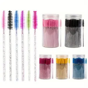 40pcs/bottle  Disposable Crystal Eyelash brush Mascara Wands Applicator Eye Lash microbrush Eyelash Extension Eyebrow Bursh Makeup tools Eyelash Separator Tool with Reuseable Box Eyelash Enhancing Tool