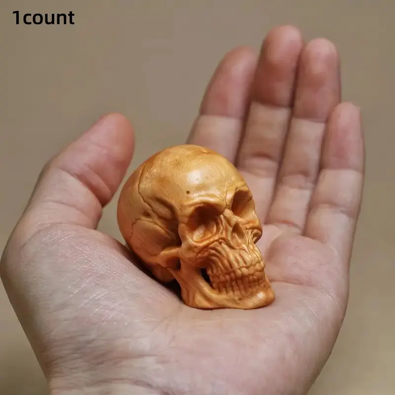 Handcrafted Hand Carved Wooden Skull Statue, Skull Design, Figurine, Decorative Figurine, Halloween Decoration, Multi-Purpose Indoor Outdoor Decor, No Power Needed, Unique Wood Carving Artwork, Figure Decor
