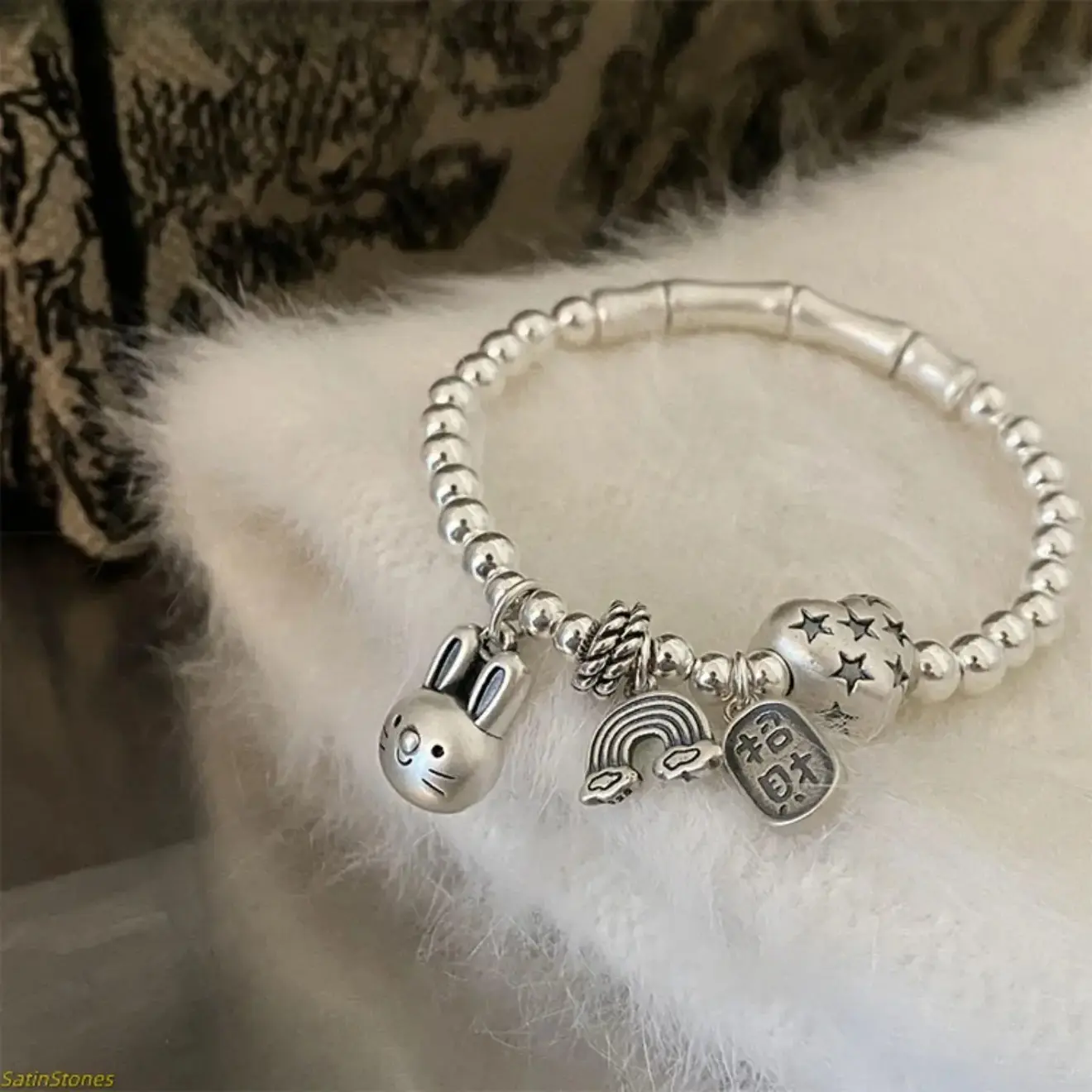 Women's 2026 New Classic 925 Sterling Silver Beaded Bracelet - Heart Rabbit Motif, Daily Wear Unisex Fashion Jewelry, Birthday Gift for Adults, Accessory Goals, All Seasons