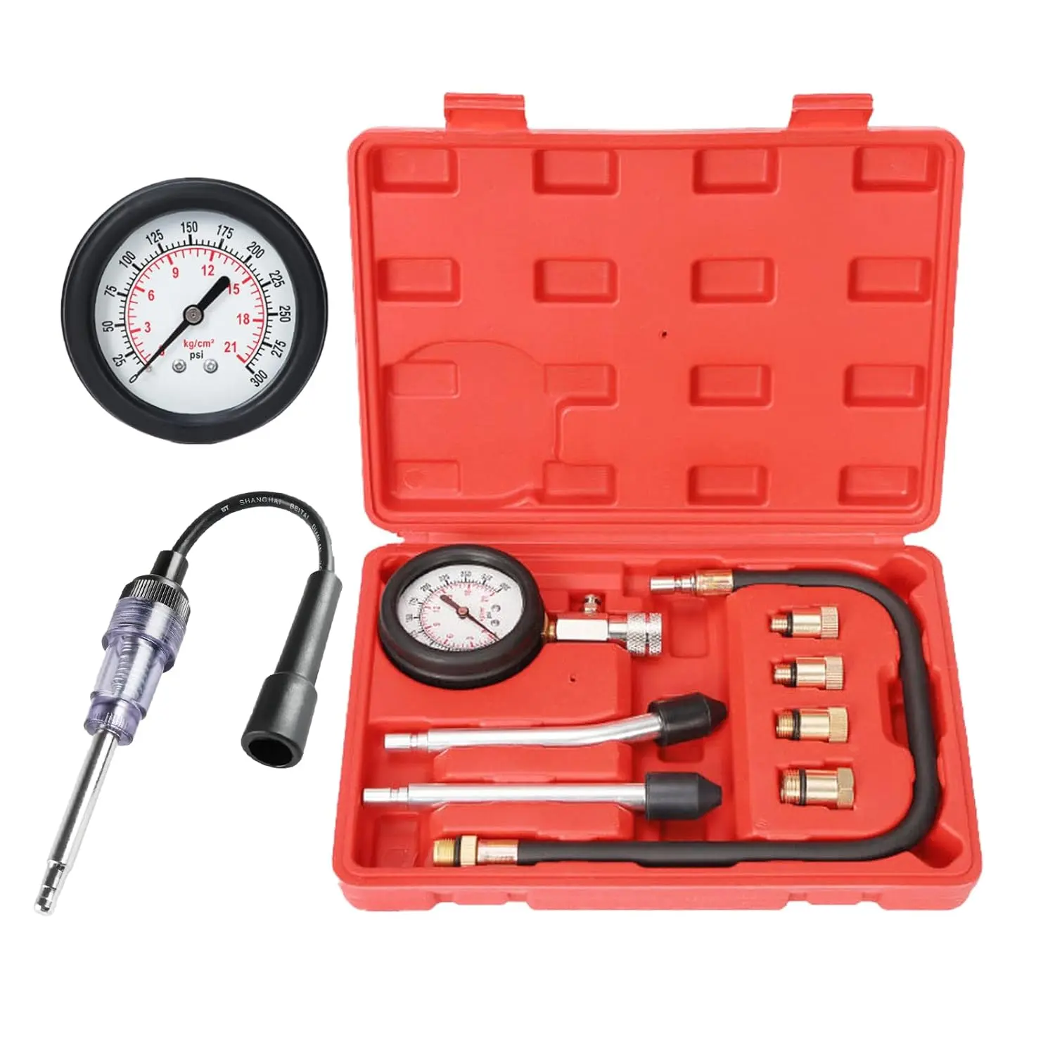 Compression Tester Kit with Spark Plug Tester,  Standard Compression Tester Petrol 0-20 Bar & 0-300 psi,  Compression Tester for Engine Compression Test Measure  M10 M12 M14 M18