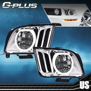 LED DRL Halo Headlights Assembly Fit For 2005-2009 Ford Mustang Clear/Chrome