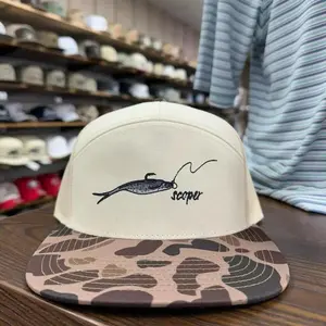Scoper Outdoor Fishing Hat | Camo Pattern Flat Bill Cap | Embroidered Catfish Hook Trucker Snapback