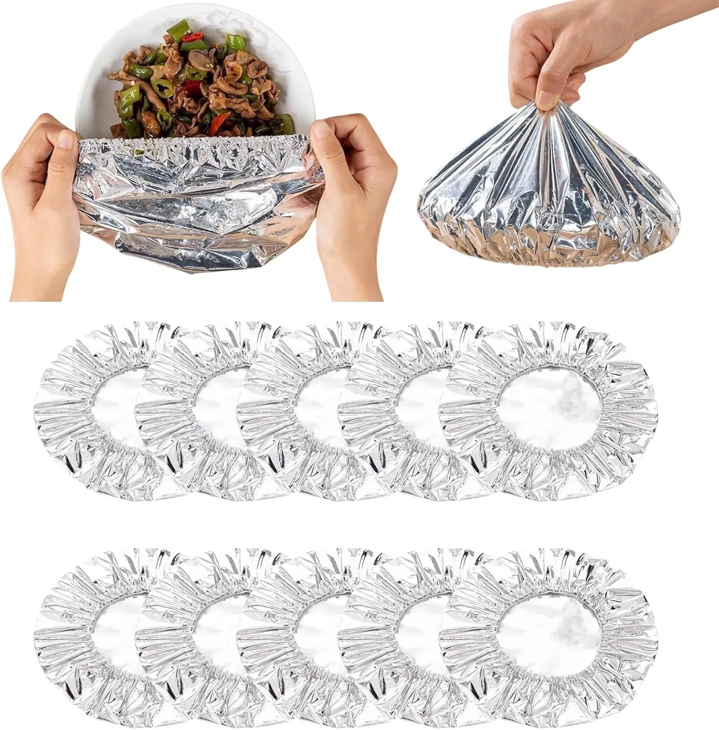 50Pcs Disposable Aluminum Foil  Covers, Adjustable  Storage Lids, Kitchen  Covers, Heat-Preserving
