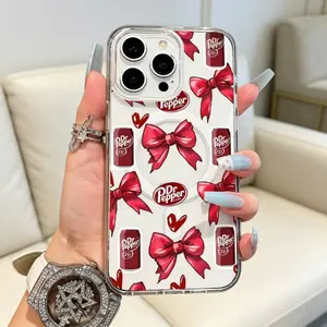 Magnetic MagSafe Protective Cover for iPhone 11/12/13/14/15/16/17 Pro Max, Dr Pepper Bows Ultra Slim Shockproof Durable Casing Phone Accessory