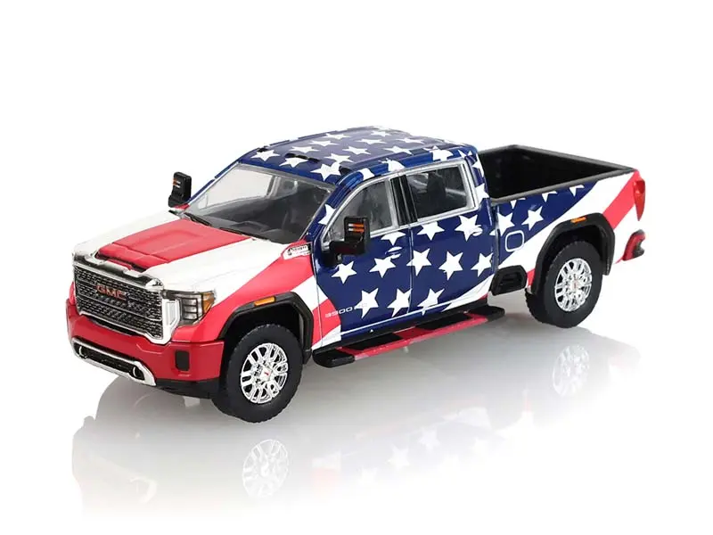 Greenlight 2022 GMC Sierra Denali 2500HD Stars & Stripes USA 250 Diecast Toy - 1:64 Scale Model, Display Item, Karson Diecast Co. 51715